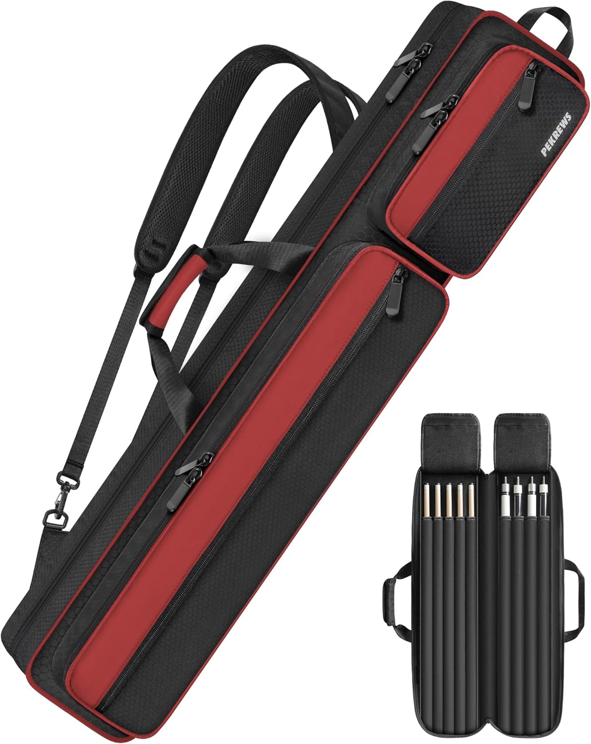 Pool Cue Case with Multiple Pockets for 4 Butts and 5 Shafts