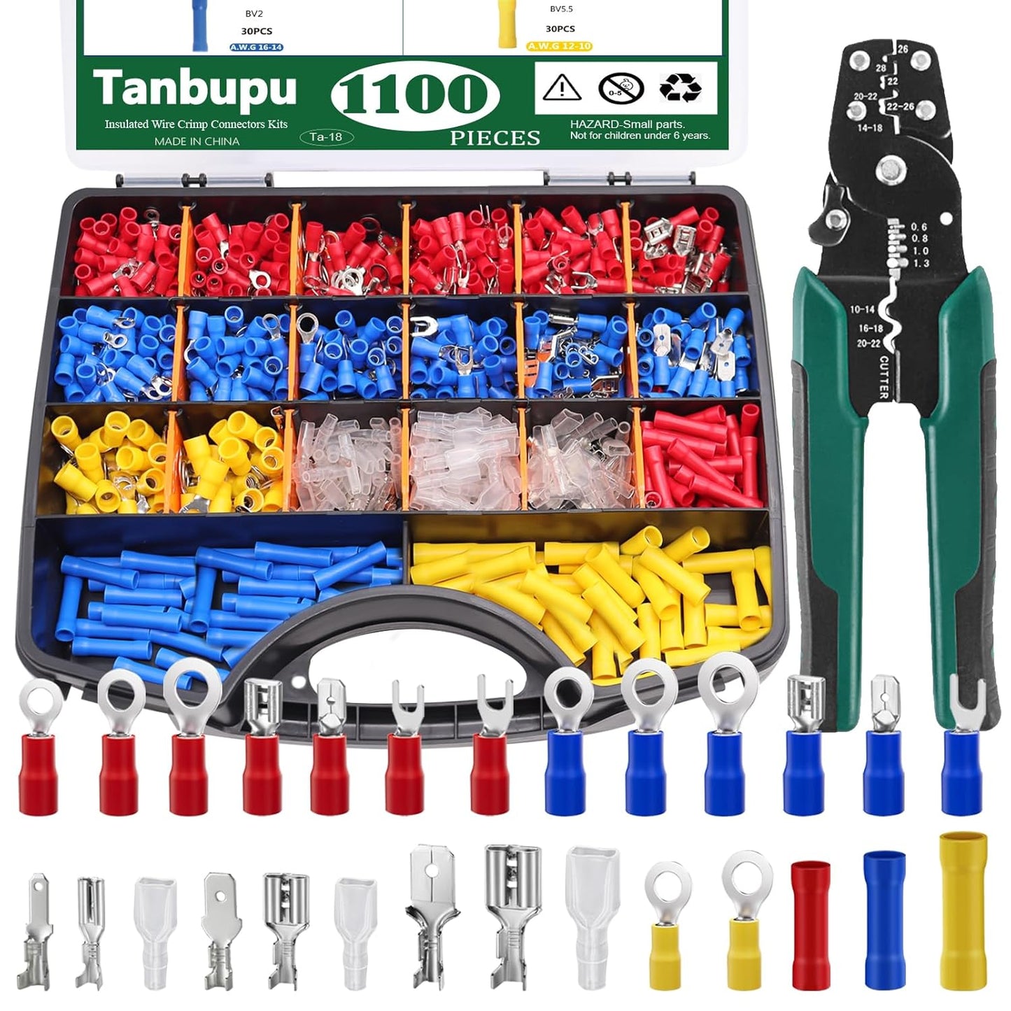 1100pcs Wire Connectors Kit with Crimp Tool for All Projects