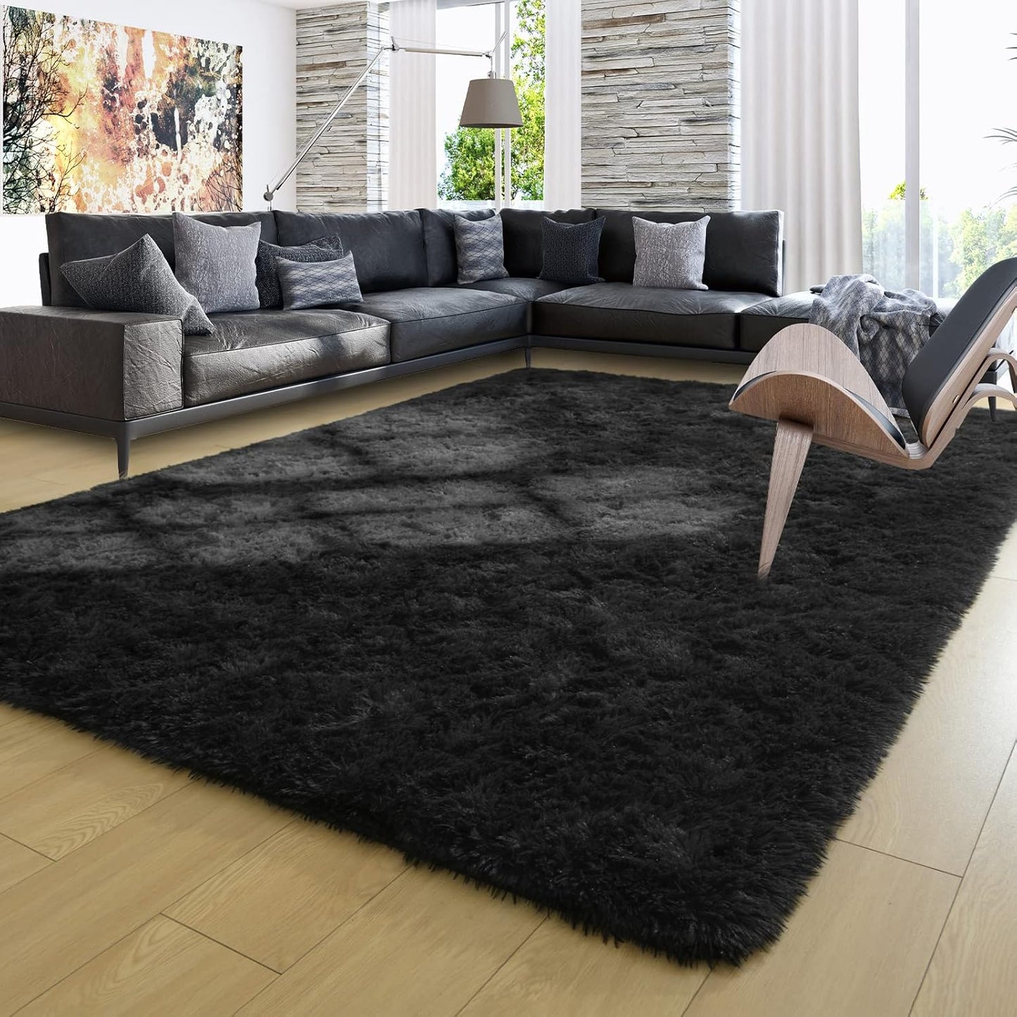 Ompaa Black 8x10 Feet Large Area Rugs for Cozy Living Spaces