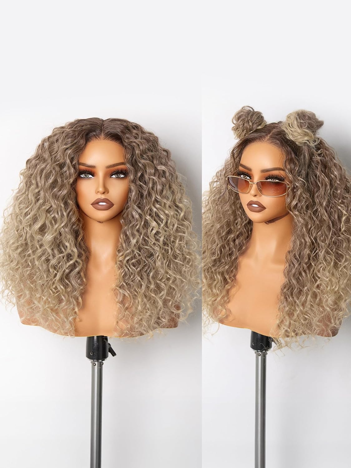 GORGIUS Brown and Blonde Highlight Curly Lace Front Wig 20 Inch