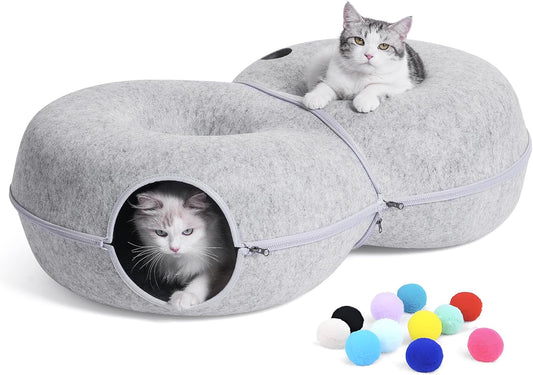 8-Shaped Large Cat Tunnel Bed for Indoor Cats with Toy Balls