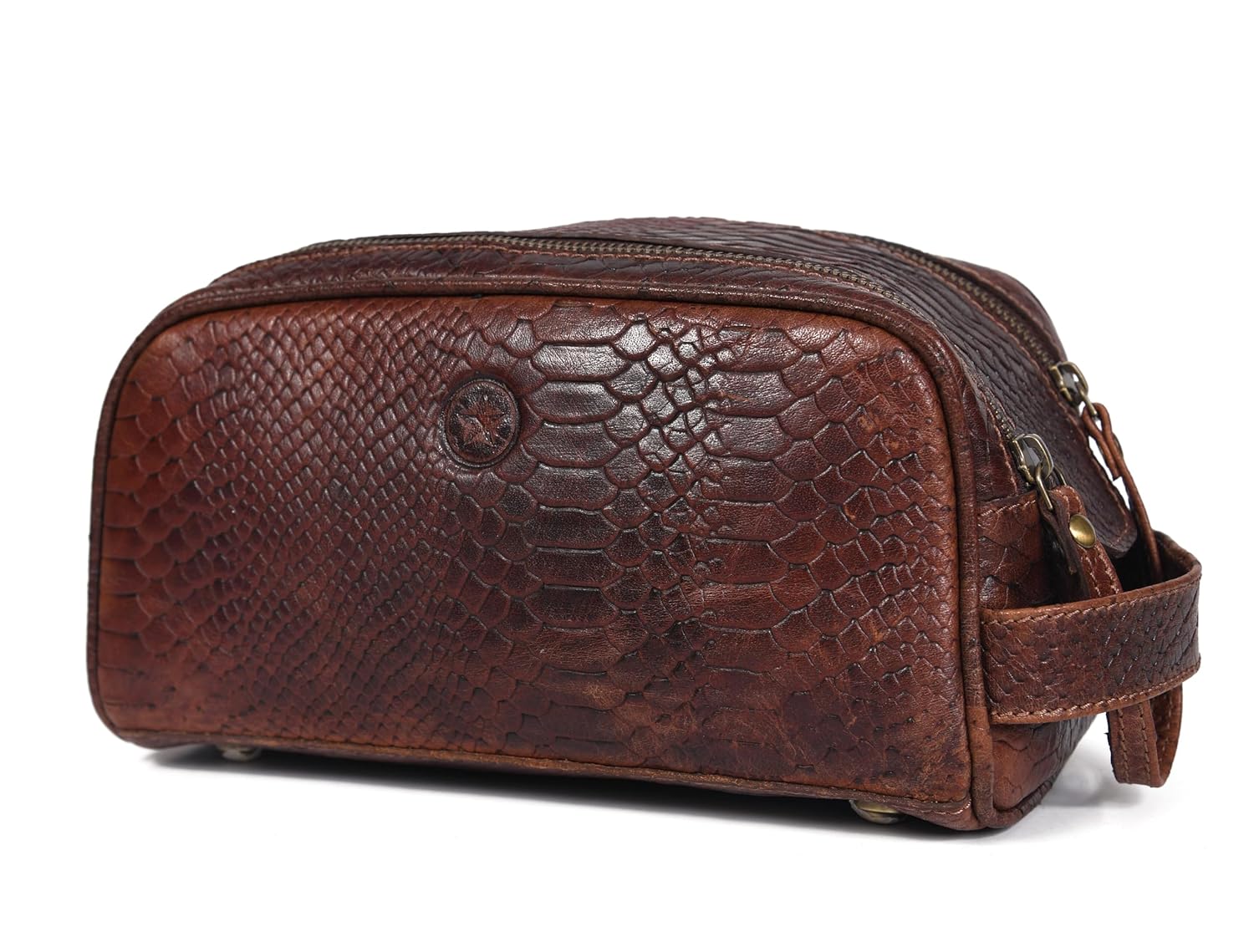 10 Premium Leather Toiletry Travel Pouch with Waterproof Lining