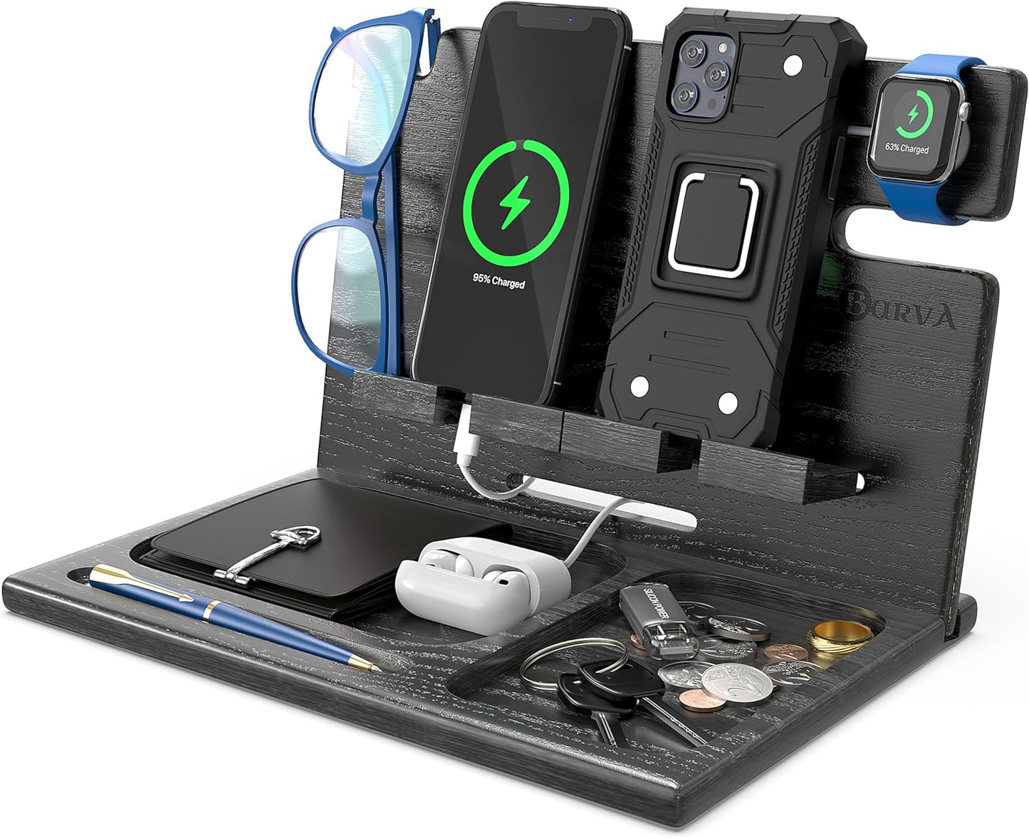 BarvA Two Phone Docking Station for Night Stand Organizer