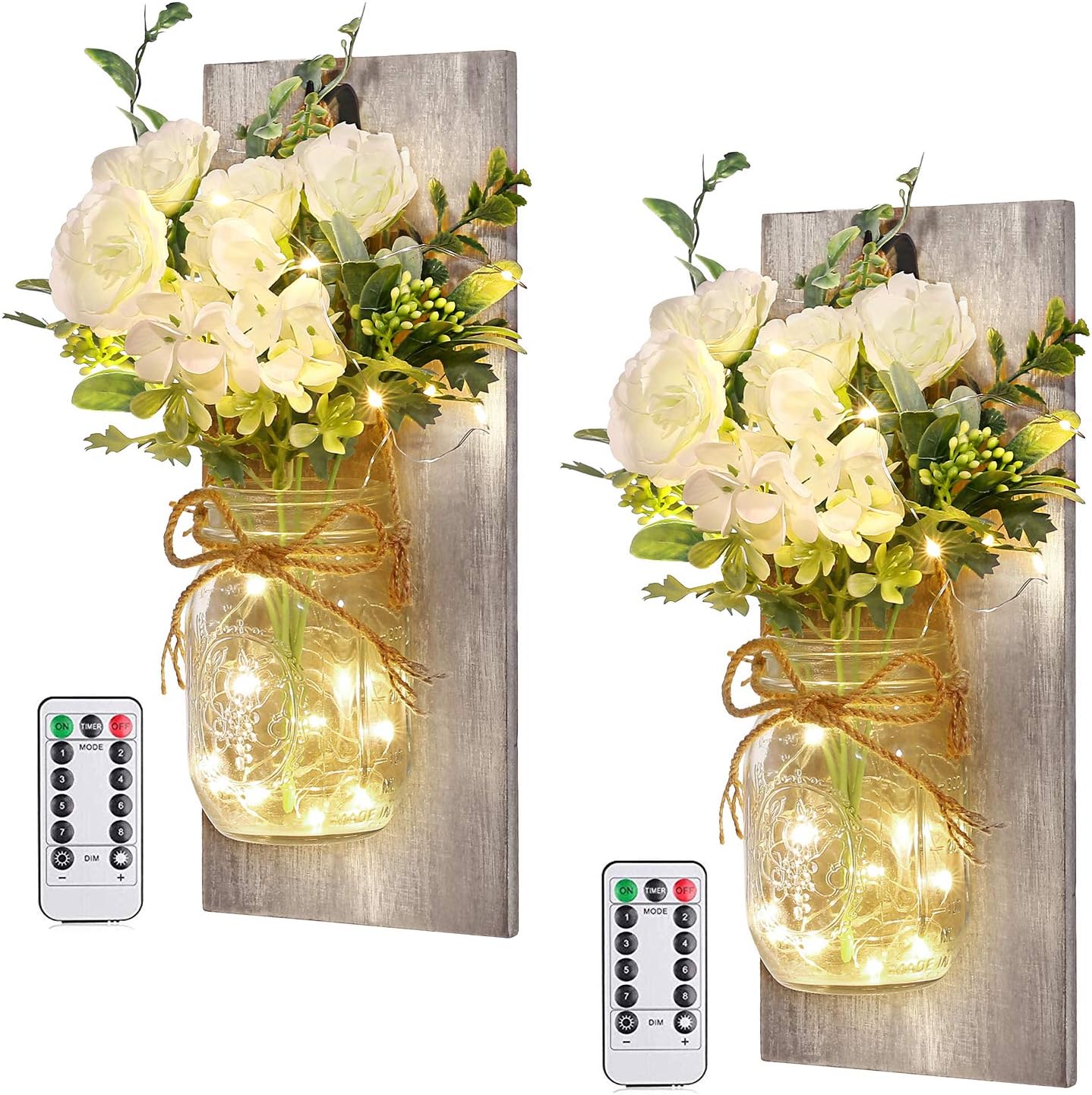 Mason Jar Sconces with LED Fairy Lights for Home Decor