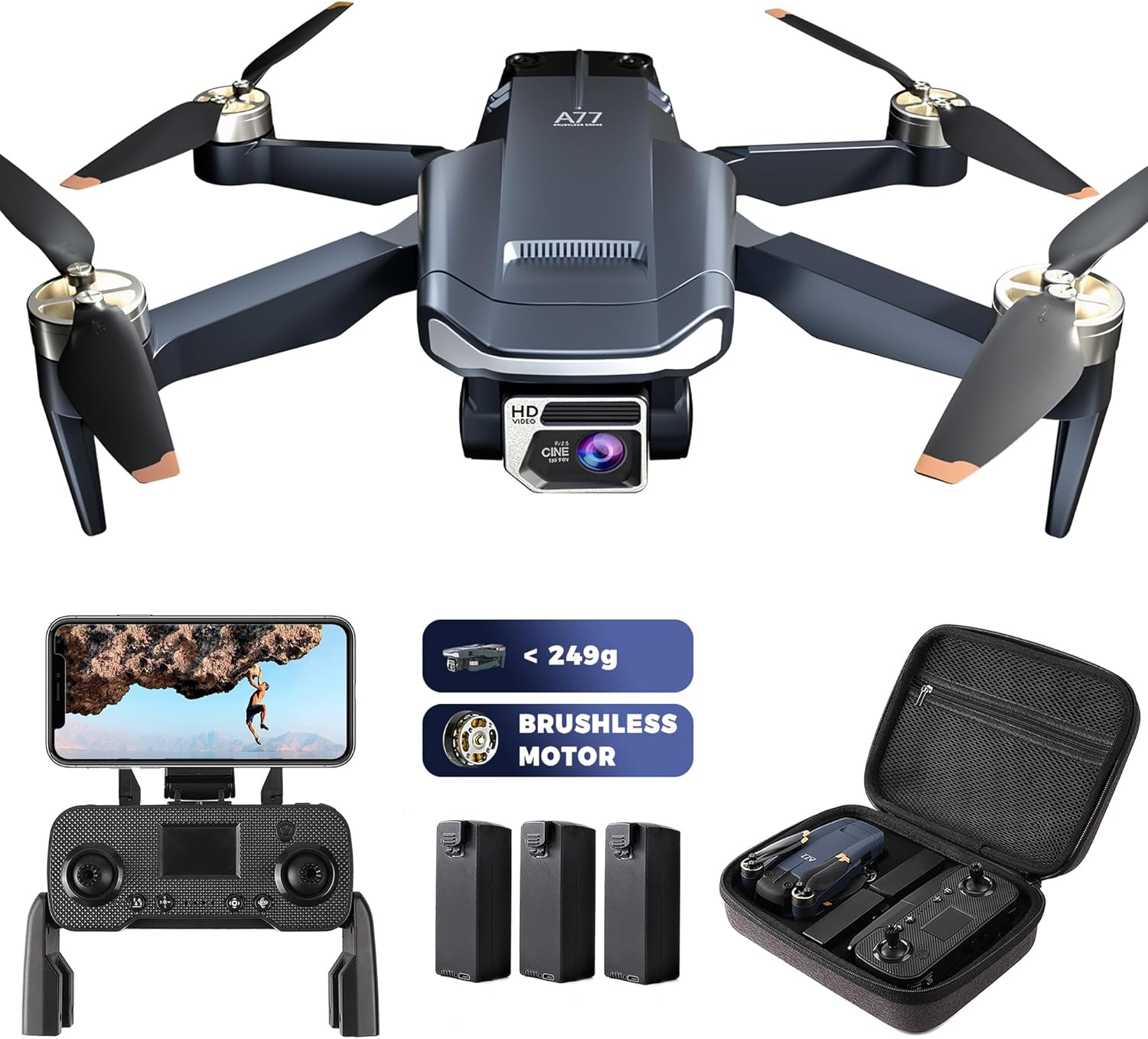 CHUBORY A77 Brushless Motor Drone with 4K HD Camera for Adults