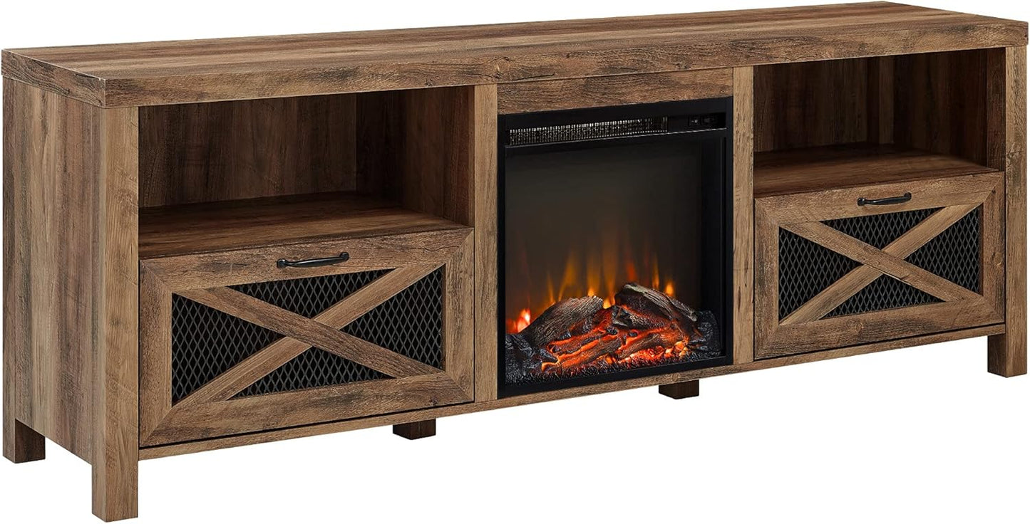 Rustic Oak Fireplace TV Stand for 80 TVs