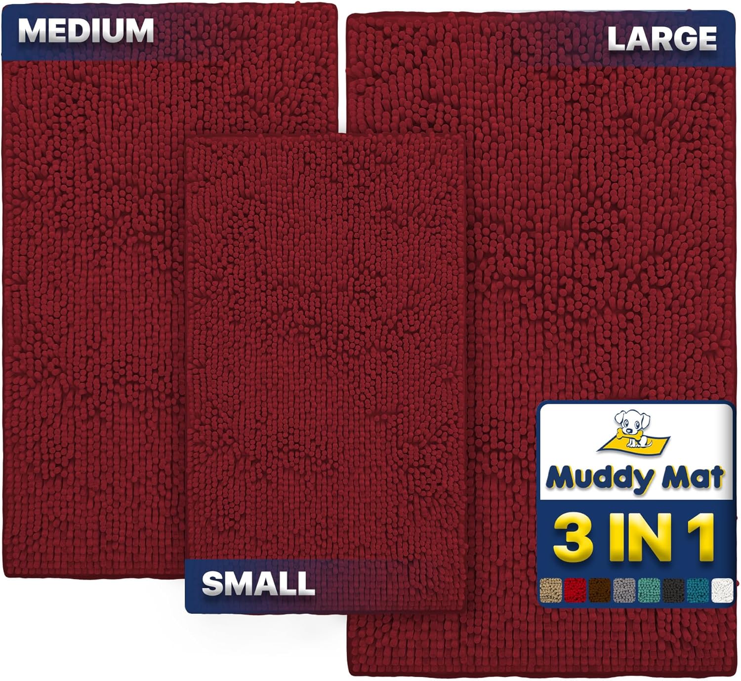 Muddy Mat Pack of 3 Microfiber Dog Door Mats for Clean Floors