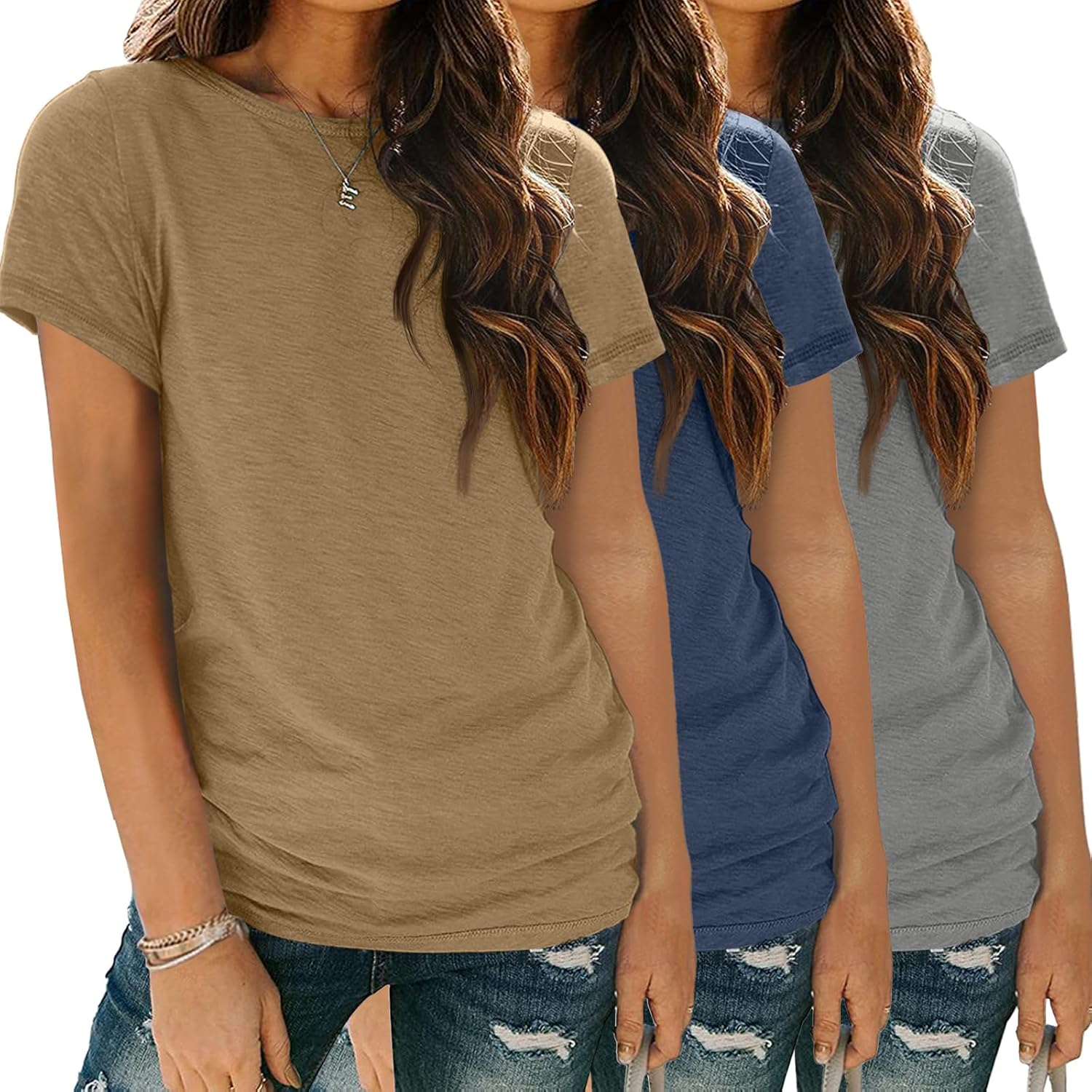 Womens 3 Pack T-Shirts Short Sleeve Summer Tops for Casual Style