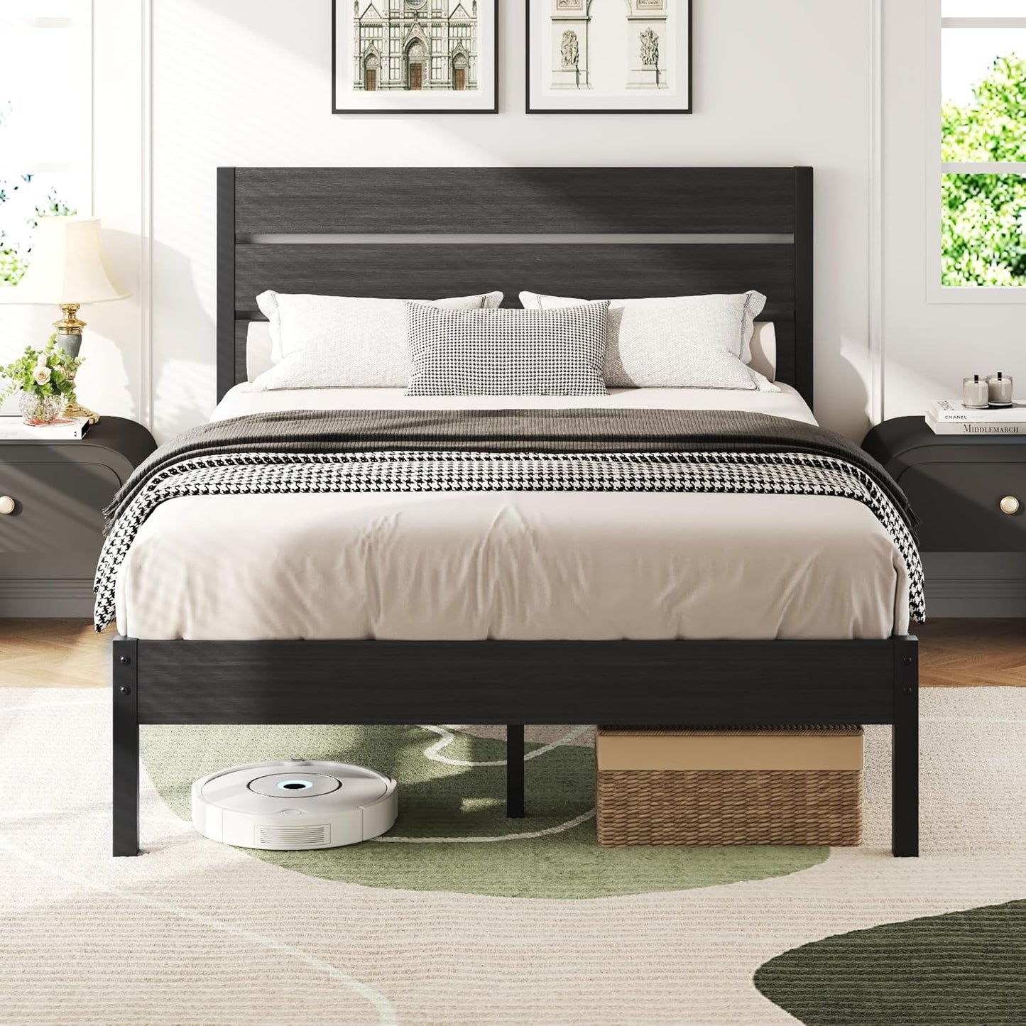 Lifezone Full Bed Frame with Headboard and Under-Bed Storage