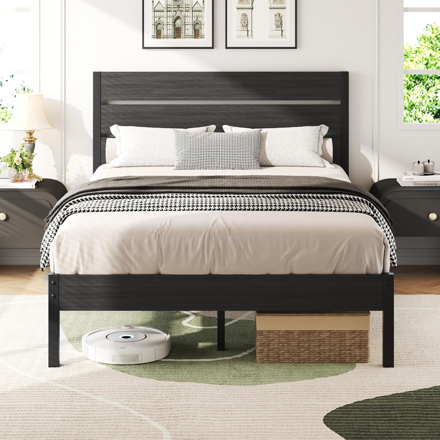 Lifezone Full Bed Frame with Headboard and Under-Bed Storage