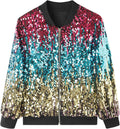 Girls Sequin Sparkle Bomber Jacket with Pockets - Lightweight Zipper