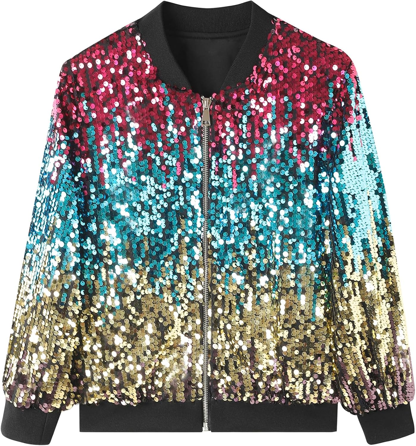 EXARUS Girls Sequin Sparkle Bomber Jacket for Kids 6-12Y