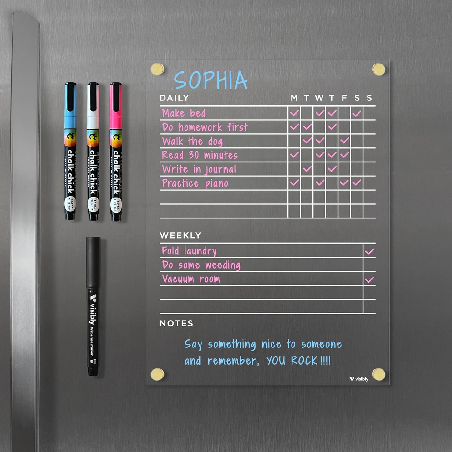 Magnetic Acrylic Chore Chart for Fridge with Markers Included