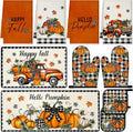 Fall Pumpkin Kitchen Towels and Oven Mitt Set - Complete 10-Piece