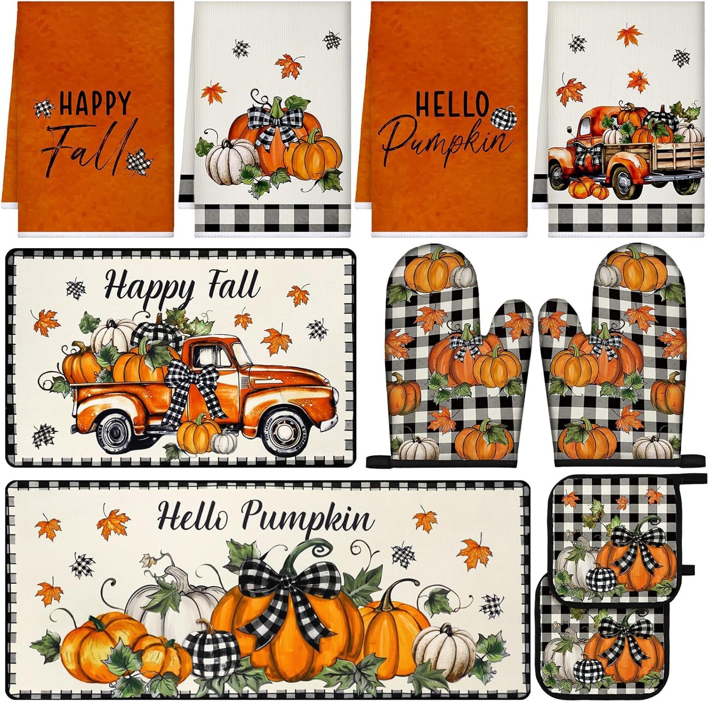 10 Pcs Fall Pumpkin Kitchen Decor Set for Autumn Cooking