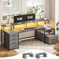SEDETA 75in Computer Desk with 5 Drawers, Power Outlet & LED