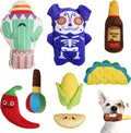Nocciola Mexican Style Squeaky Dog Toys - 8 Plush Chew Set