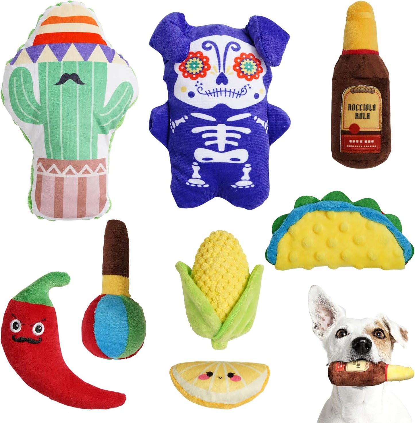 Nocciola Mexican Style Squeaky Dog Toys - 8 Pack Fun for Small-Medium Breeds!
