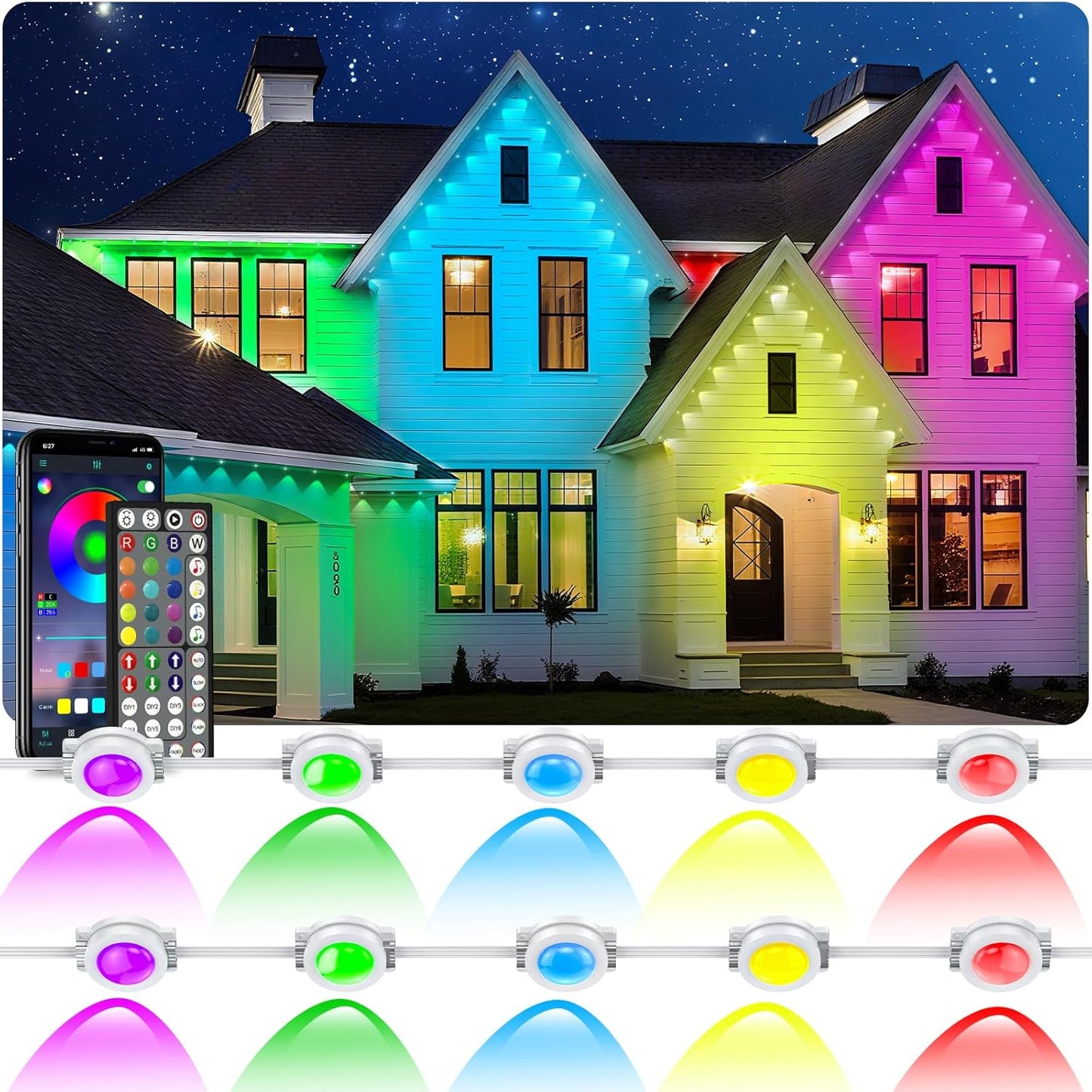 100FT Permanent Outdoor RGB Lights for House Roof & Parties