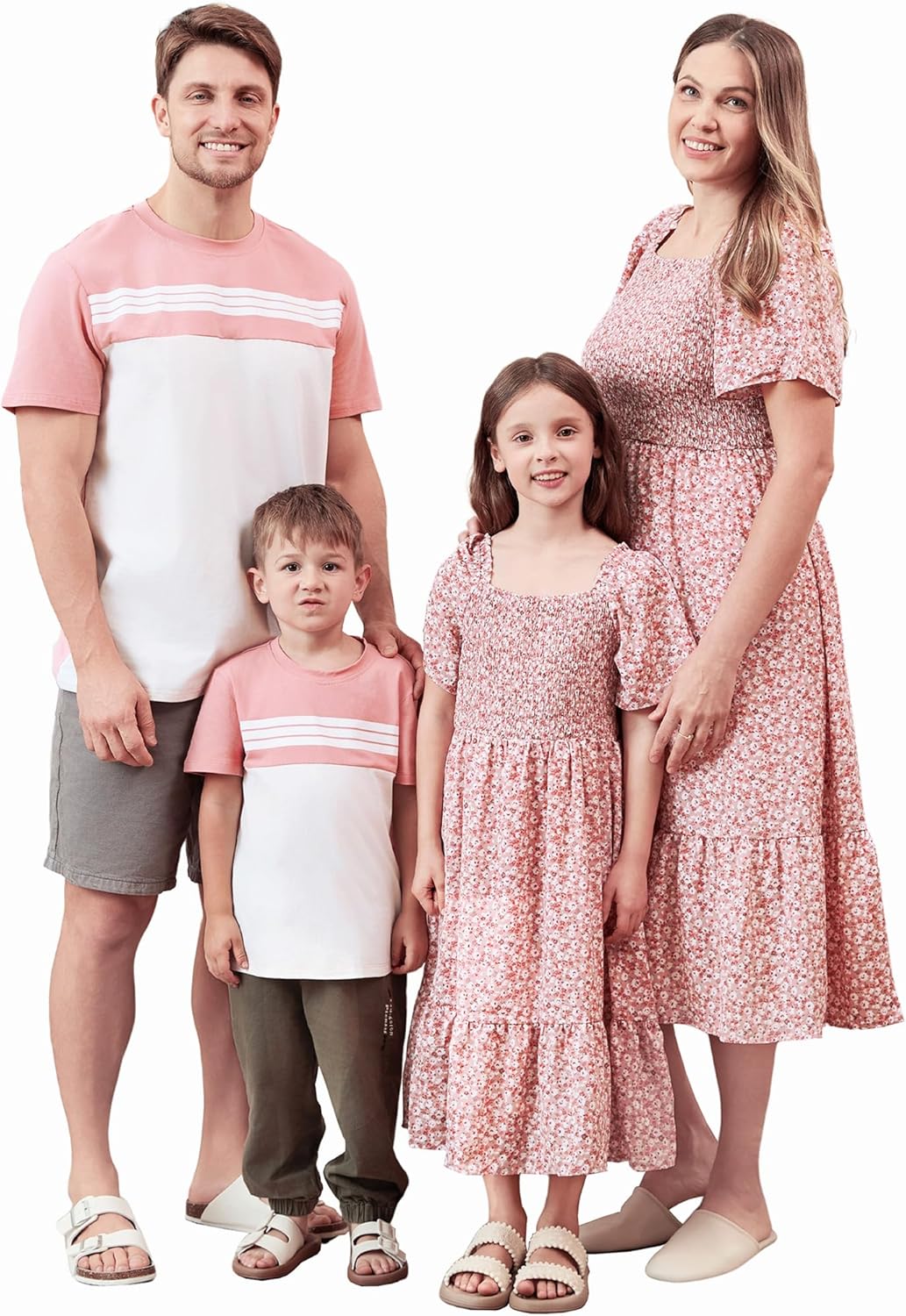 Family Matching Outfits Boho Floral Print Dress and T-Shirts Set