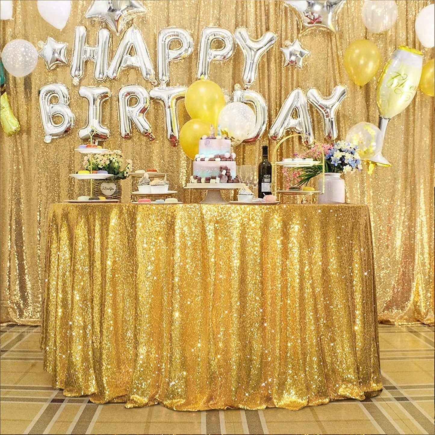 Gold Sequin Tablecloth for Weddings and Parties - 120in Round