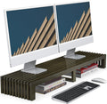 Dual Monitor Riser Stand with Airflow Vents - 39 in Bamboo Desk Shelf