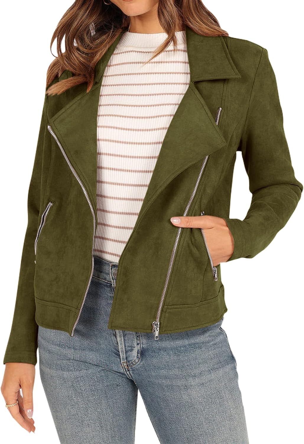 KIRUNDO Womens Faux Suede Jacket for Fall Winter Style
