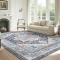 8x10 Area Rug Washable Low Pile Vintage Print - Soft, Non Slip