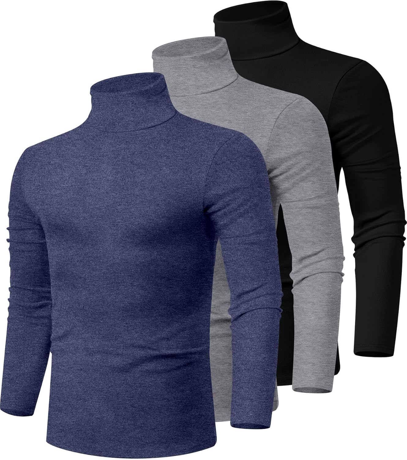 Men's Turtleneck Shirts 3 Pack Long Sleeve Cotton Pullover