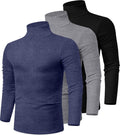 Men's 3 Pack Turtleneck Shirts - Cotton Stretch Slim Fit Tops