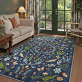 Insect Botanical Washable 5x7 Area Rug - Soft Non Slip Dark Blue