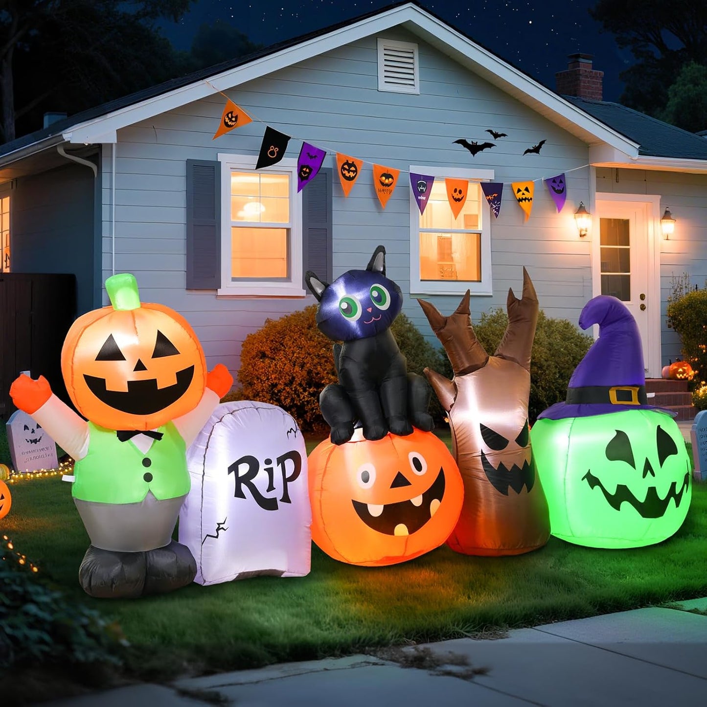 8.5ft Halloween Inflatables Pumpkin and Black Cat Yard Decor