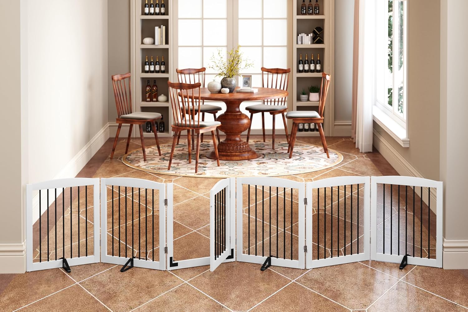 PUPETPO Freestanding Pet Gates with Walk Through Door