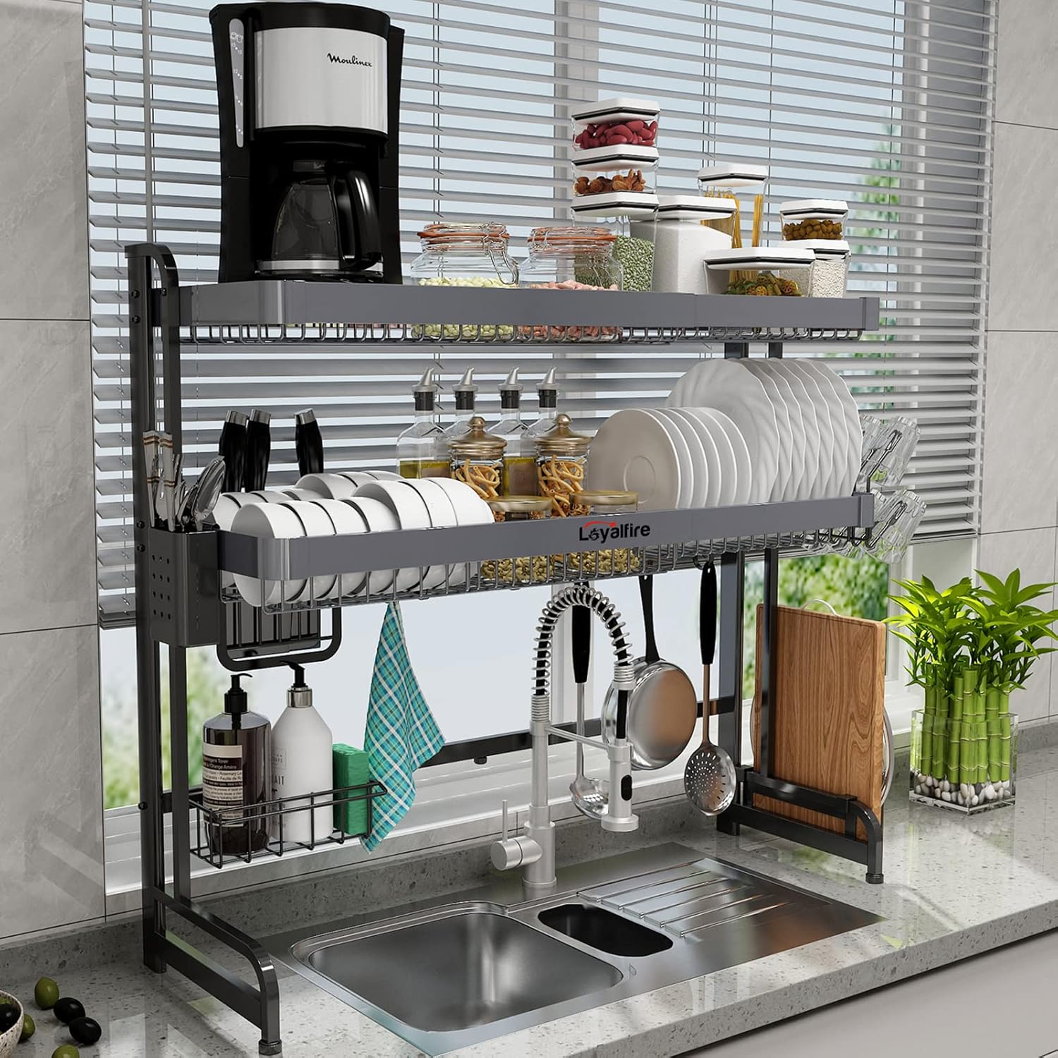 Over Sink Dish Drying Rack - Adjustable Stainless Steel Storage