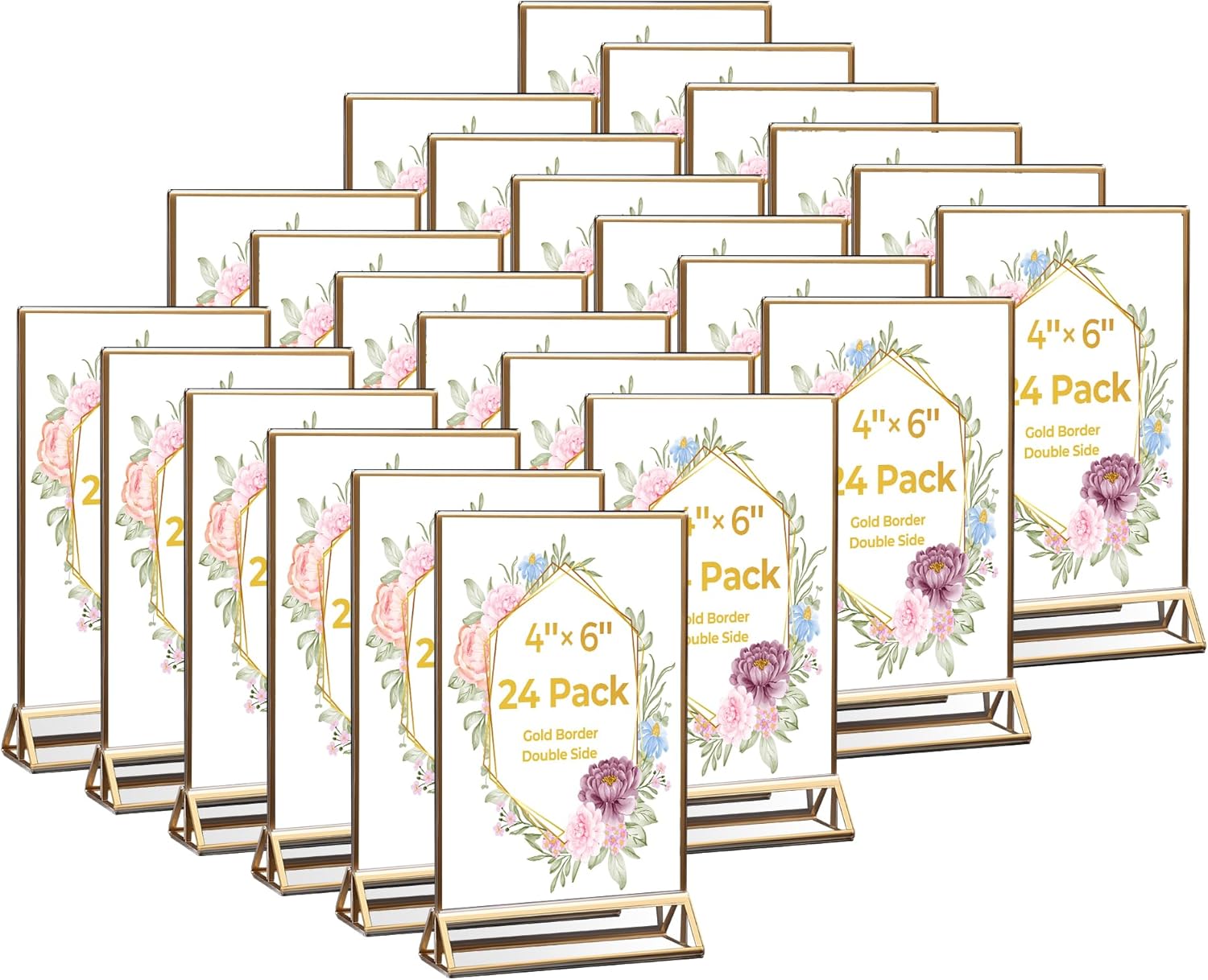 24 Pack Acrylic Sign Holder 4x6 with Gold Frames for Events