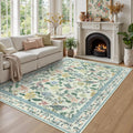 Green Floral 5x7 Area Rug - Washable Non-Slip Boho Accent Rug