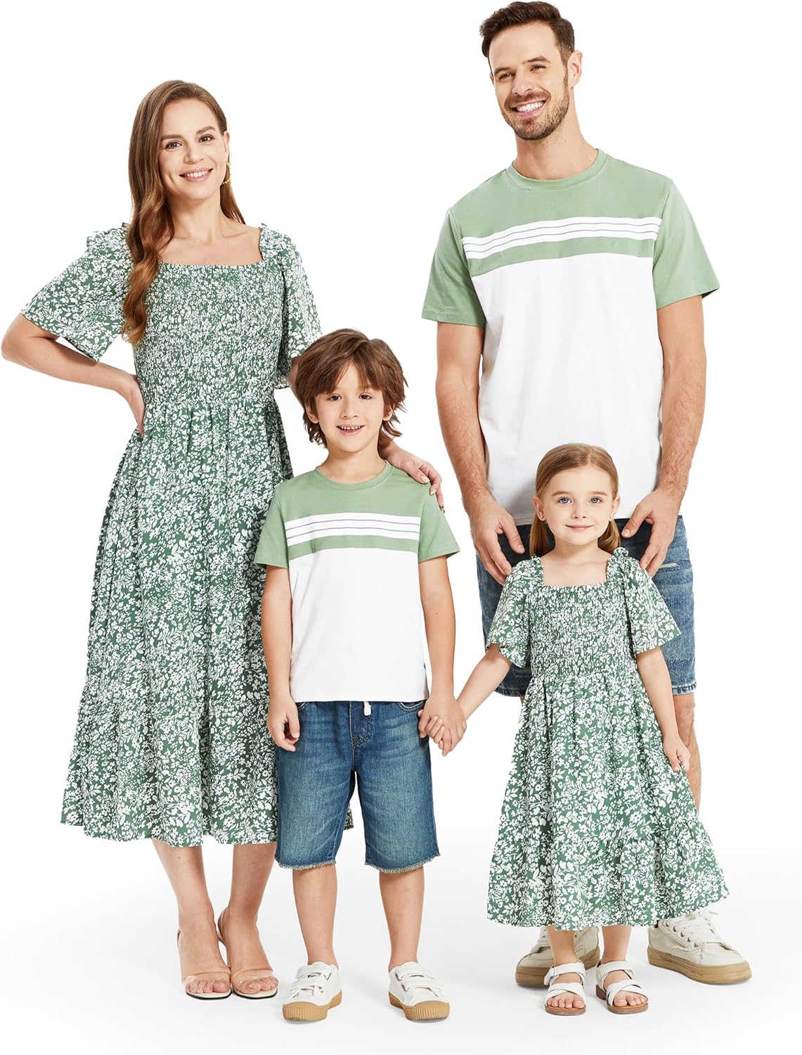 Family Matching Outfits Boho Floral Print Dress and T-Shirts Set