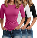 Riyiper 3 Pack Womens Elbow Length Tee Shirts - Slim Cotton Blend
