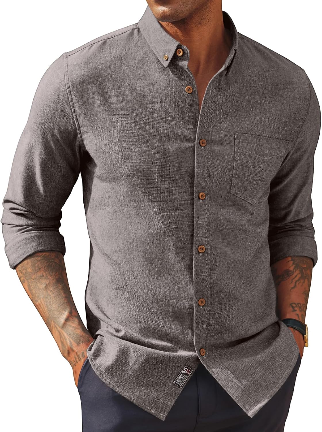 PJ PAUL JONES Mens Classic Fit Linen-Cotton Shirt for All Occasions