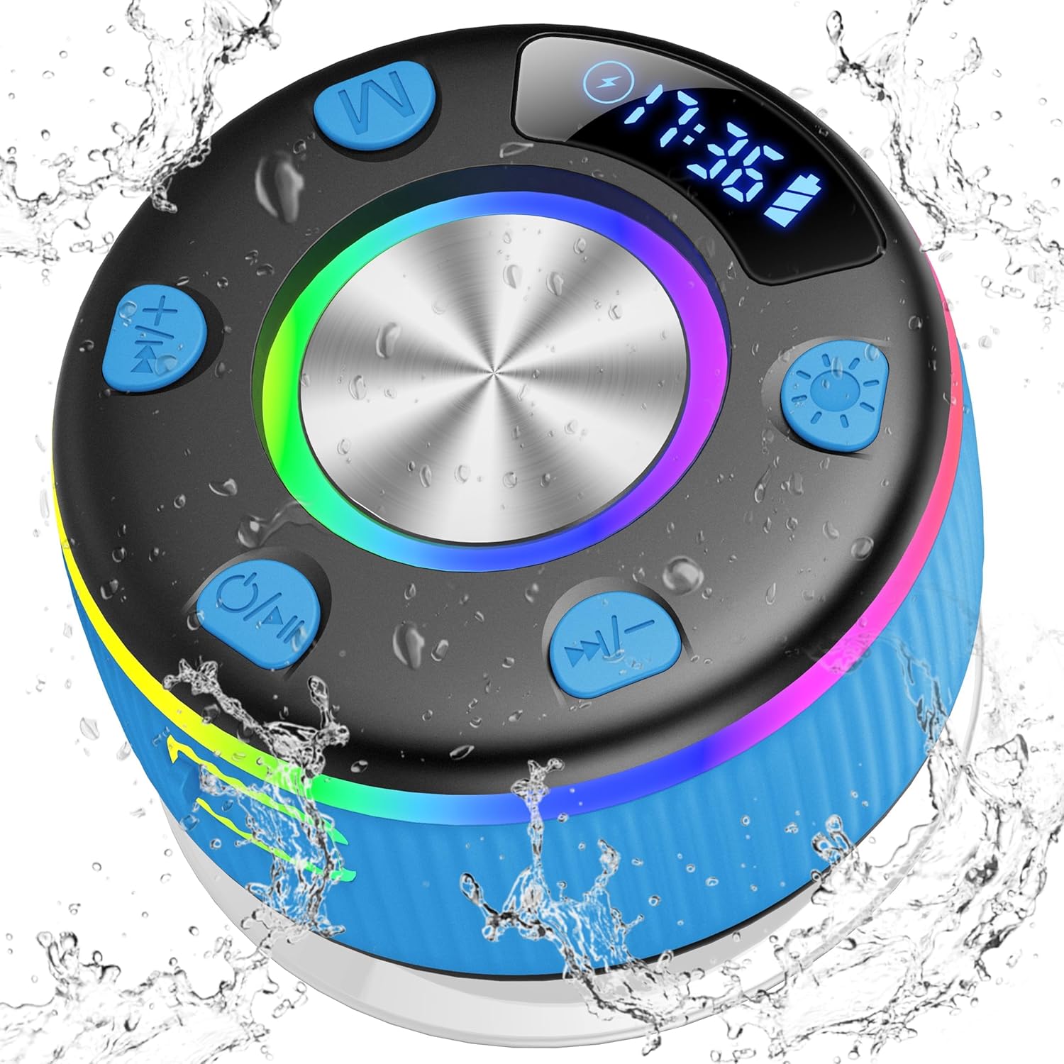 Wireless Bluetooth Shower Speaker with Time Display & RGB Light