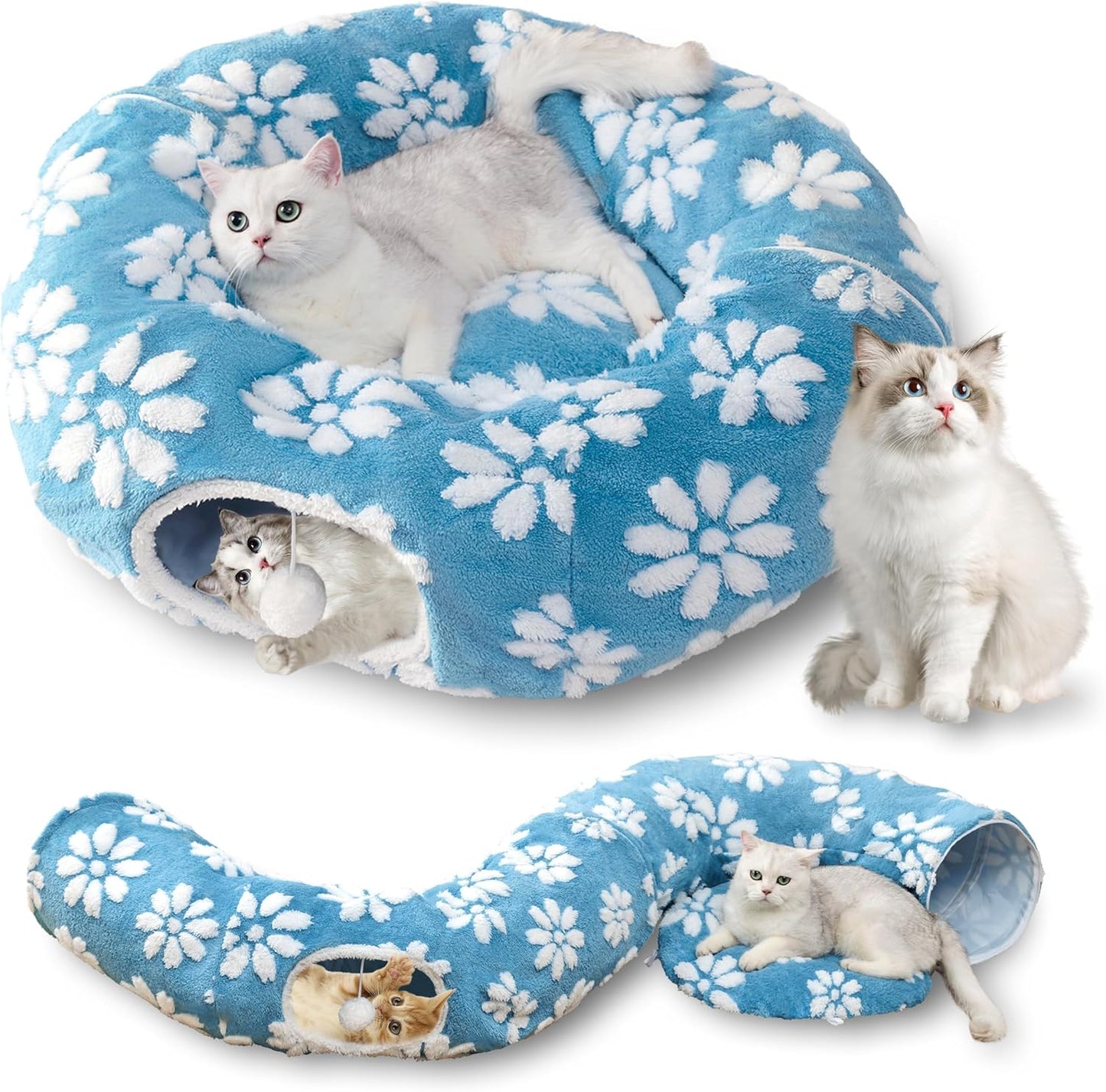 Cat Tunnel for Indoor Cats with Cozy Donut Bed Design