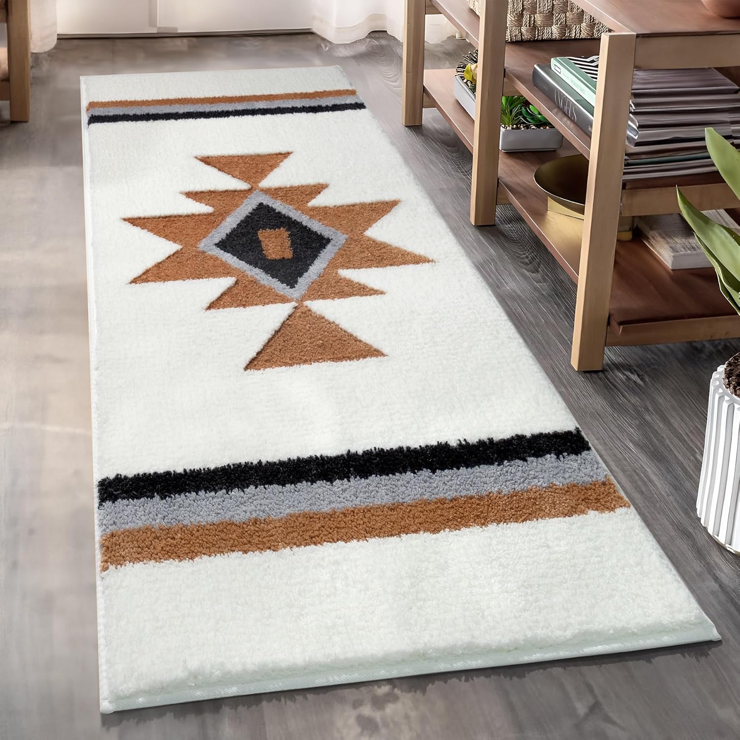 Boho Bath Rug, Non-Slip Shaggy Soft Absorbent Large Carpet