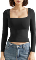 SUUKSESS Women Square Neck Long Sleeve Top - Double Lined Comfort