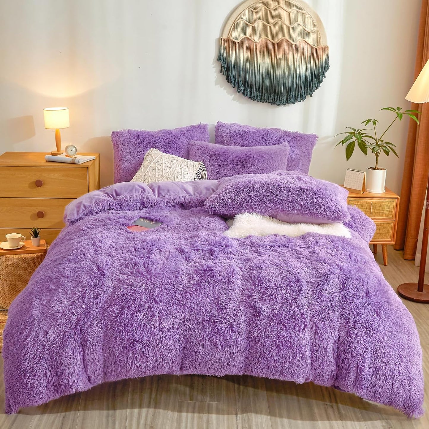 Plush Fluffy Purple Comforter Cover Queen Set for Cozy Bedding
