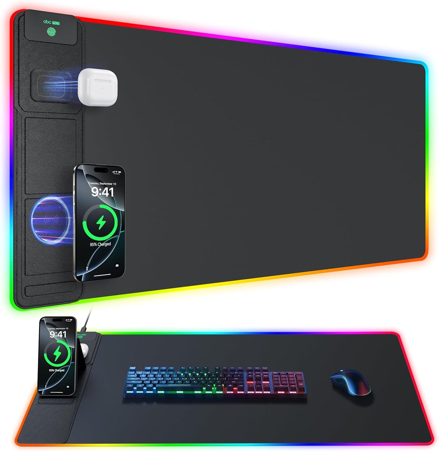 4-in-1 Wireless Charging Mouse Pad with RGB Light Effects