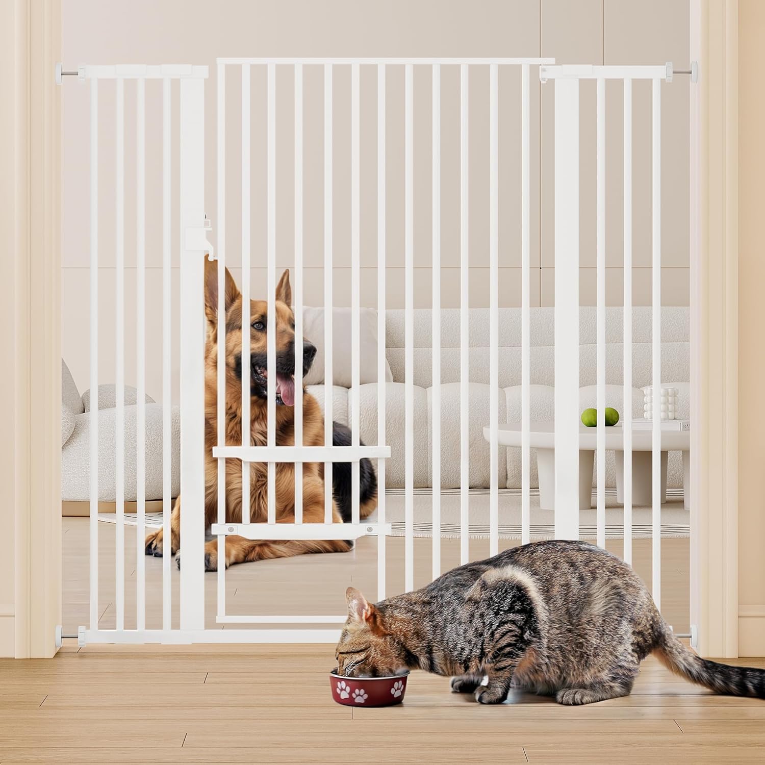 YITAHOME Extra Tall 55in High Metal Dog Gate with Cat Door