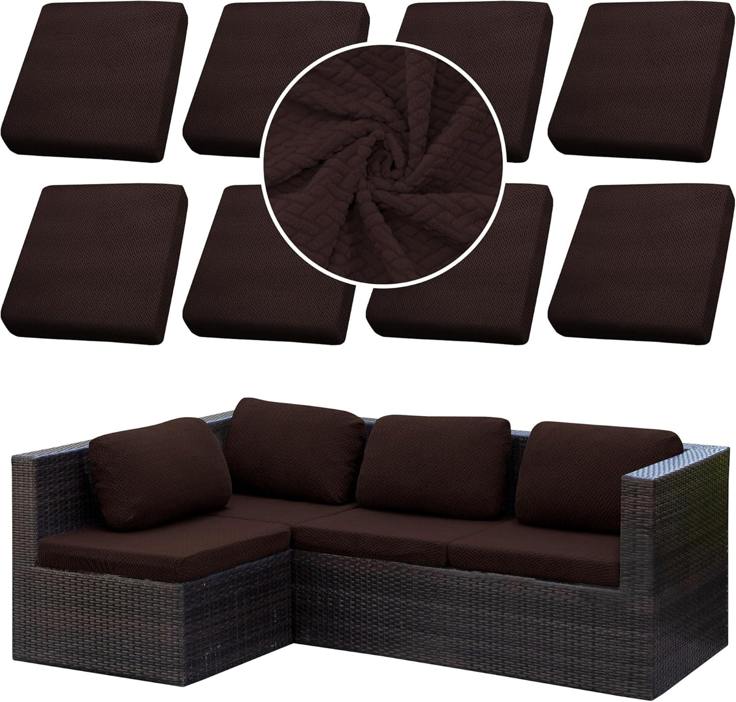 8Pcs Stretch Patio Cushion Cover for Outdoor Furniture Protection