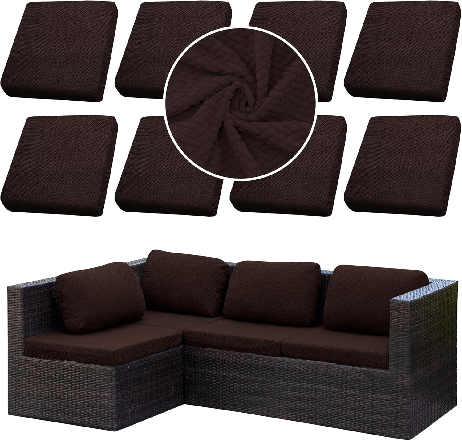 8Pcs Stretch Patio Cushion Cover for Outdoor Furniture Protection