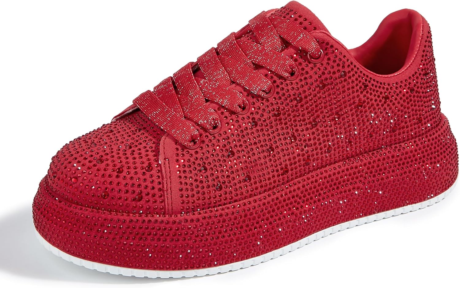LUCKY STEP Rhinestone Sneakers for Women Sparkly Platform Shoes