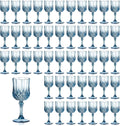 Vintage Blue 7oz Plastic Wine Glasses Set (48) - Reusable Retro
